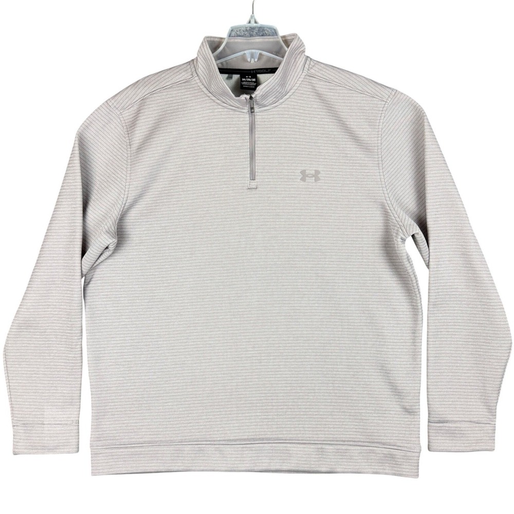 Under Armour Storm Men's 2XL Golf Quarter Zip Pullover Gray Striped Activewear
